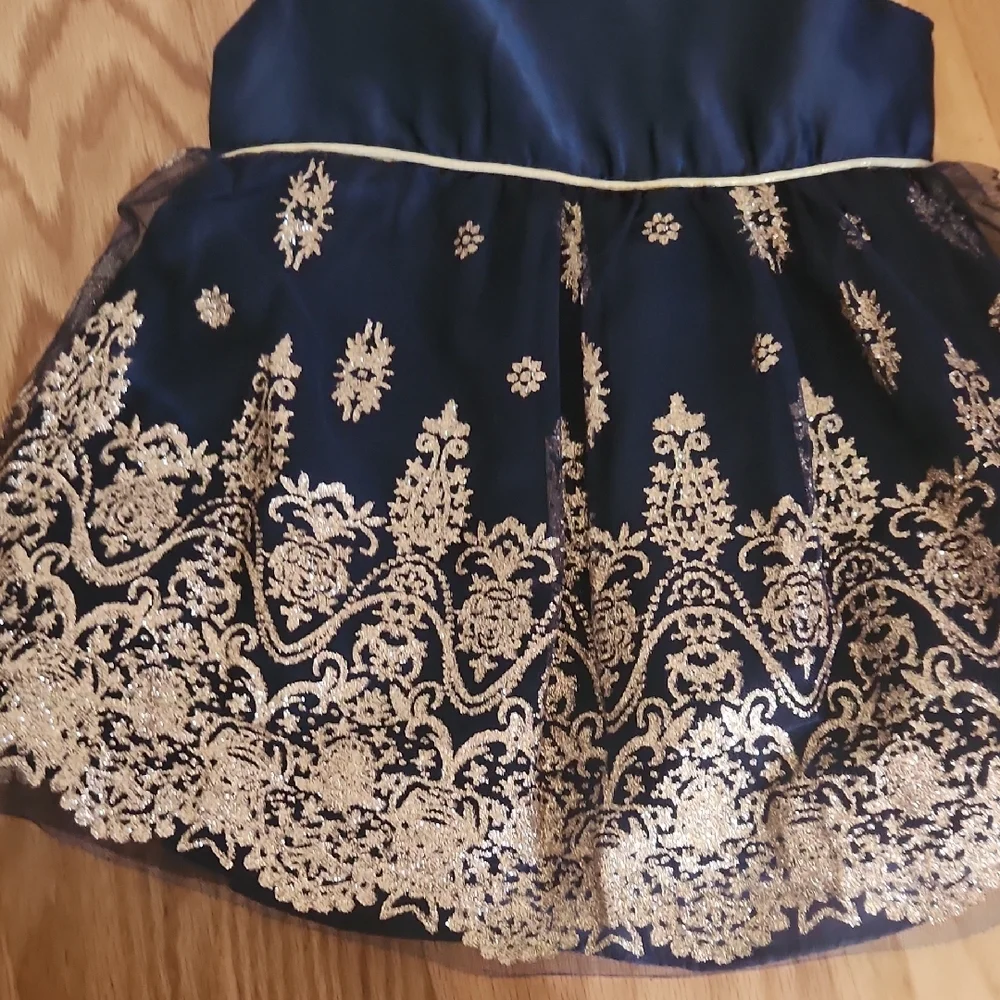 Rare Editions Navy and Gold Dress with Plush Shrug Diaper Cover Panty 24 Months